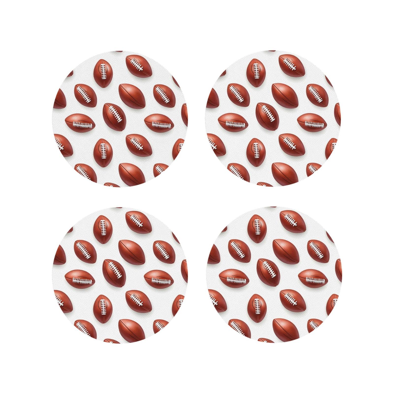 Leather Coasters Set of 4 - Football Print Lightweight Drink Coasters for Desk