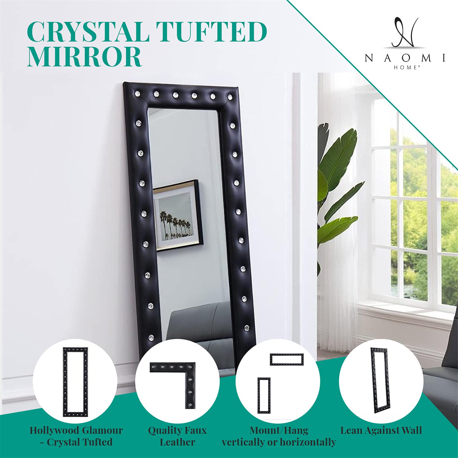 Crystal Tufted Full Length Mirror Full Length Large Floor Mirror