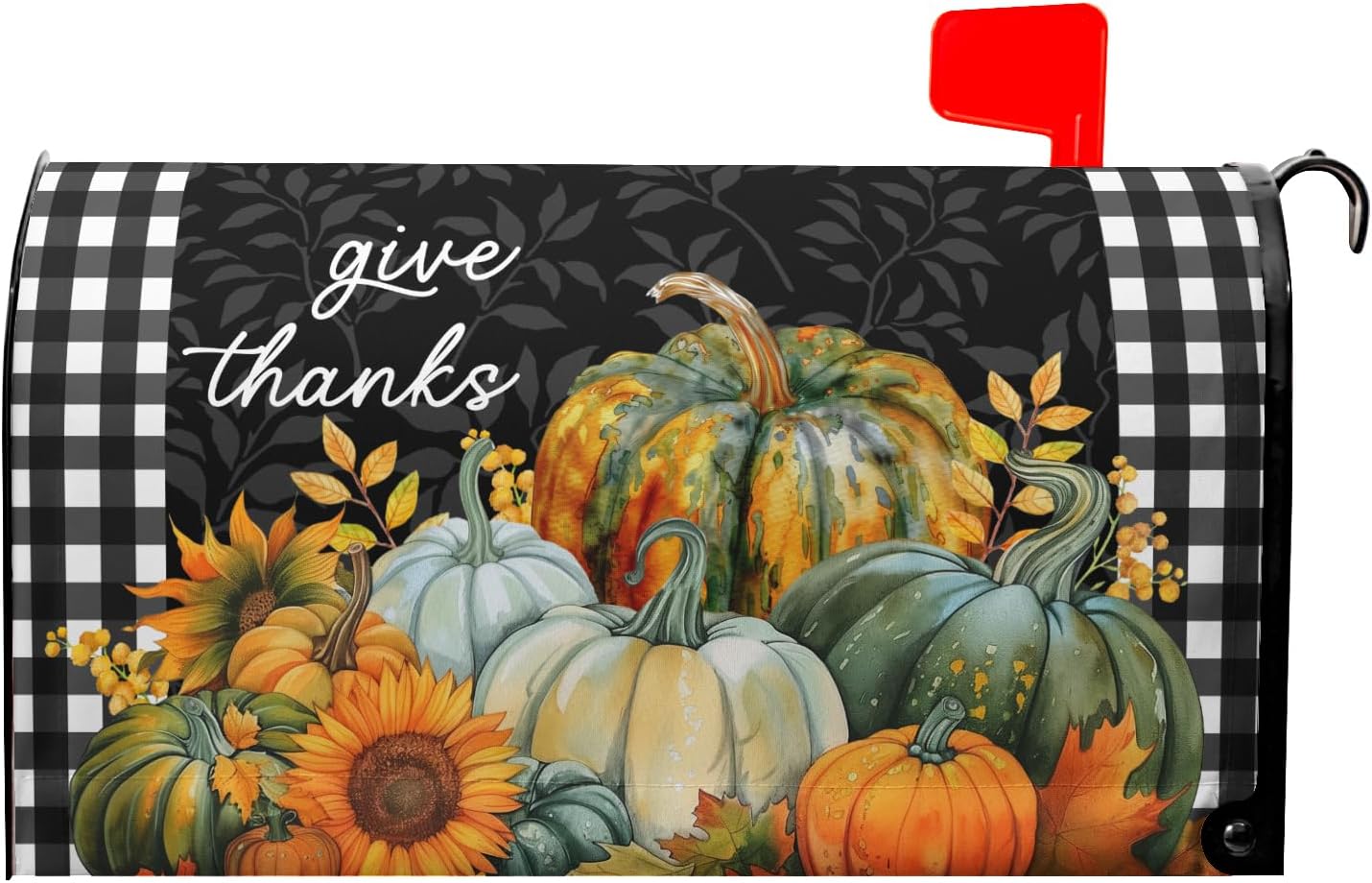 Fall Pumpkin Magnetic Mailbox Cover Standard Size 18"x21" - Thanksgiving Autumn Harvest Buffalo Plaid Wrap for Home Garden Yard Post Letter Box 21x18 inch Fall Thanksgiving