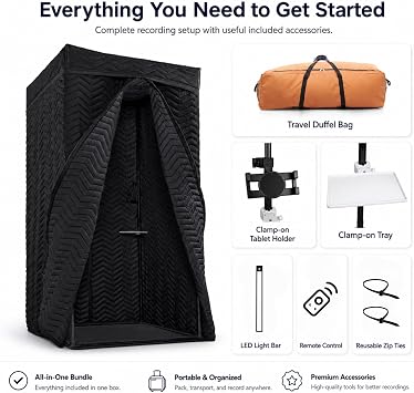 Pro Vocal Booth | Portable Sound Isolation Booth for Crystal-Clear Recording - Ideal for Voice Over, Podcasts, Singing | Quick Setup & Mobile Home Studio with Travel Bag