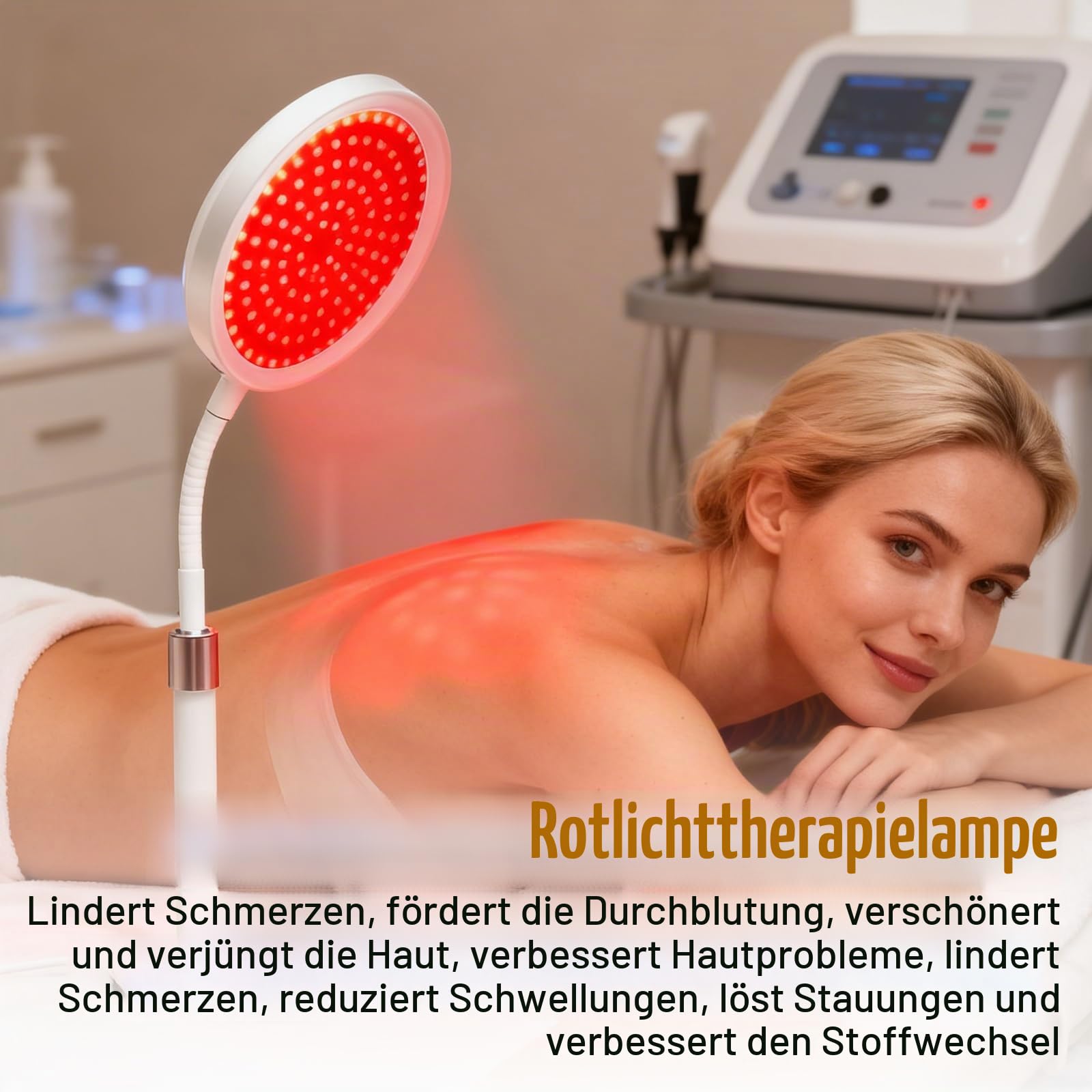 GBKDQQ Rotlichtlampe 126 LEDs, Infrarotlampe 850nm & 660nm mit Sockel, 5 Helligkeitsstufen & Timer 5-30min, Schwanenhals Lampe, Rotlicht für Gesicht und Körper zur Heim, Büro