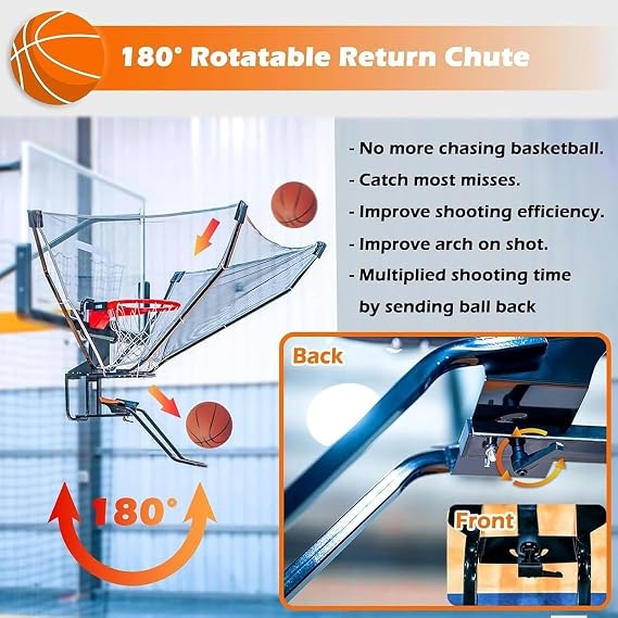 Portable Basketball Return System, 180° Rotating Basketball Rebounder Net Return System, Basketball Hoop Return Attachment, Folding Basketball Shooting Machine for Sports