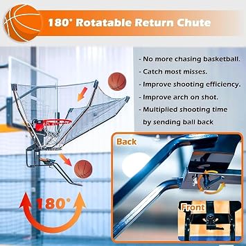 Portable Basketball Return System, 180° Rotating Basketball Rebounder Net Return System, Basketball Hoop Return Attachment, Folding Basketball Shooting Machine for Sports