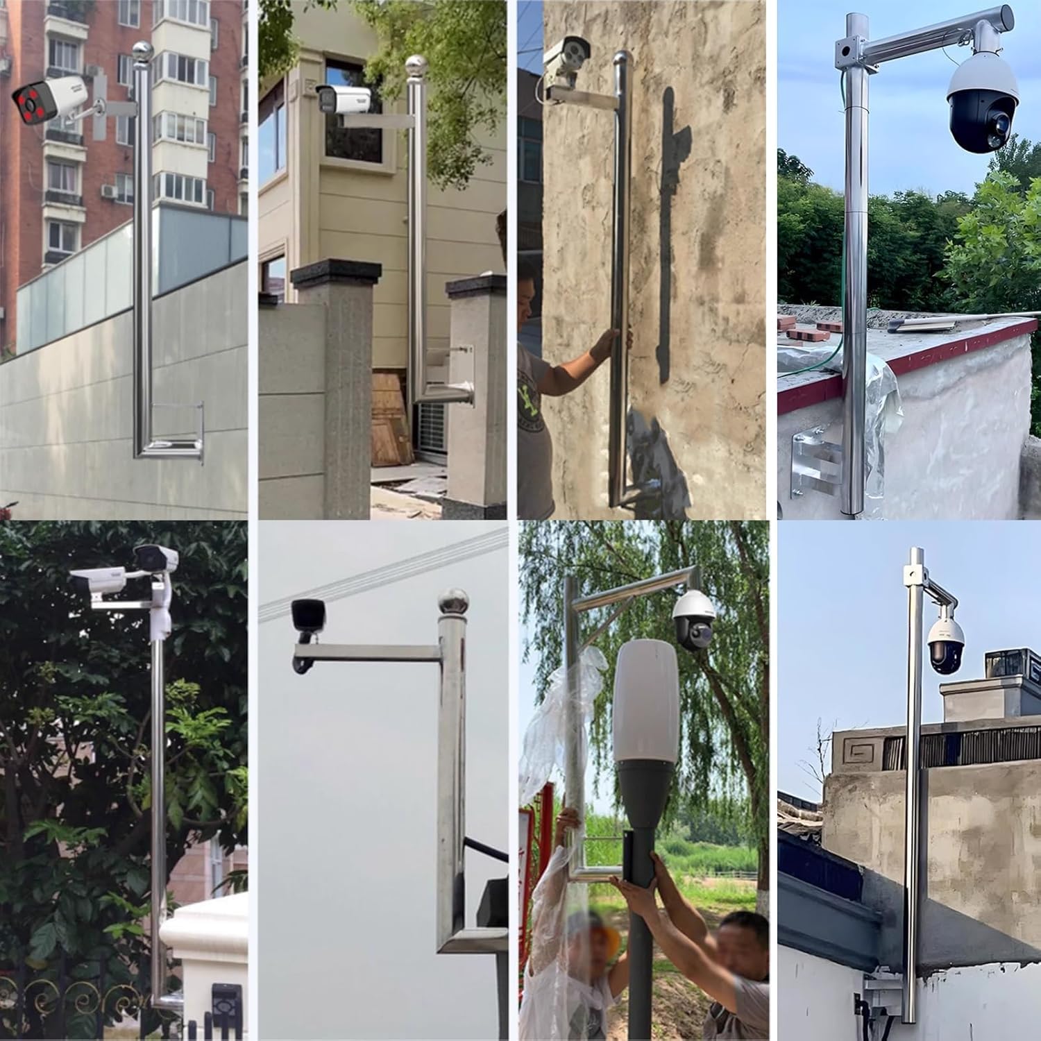 Soporte para Poste de vigilancia, Soporte de Pared Universal de Acero Inoxidable, Apto para Paneles solares y cámaras de Seguridad (Blanco-B, 1,5 Metros (59 1/10 Pulgadas))