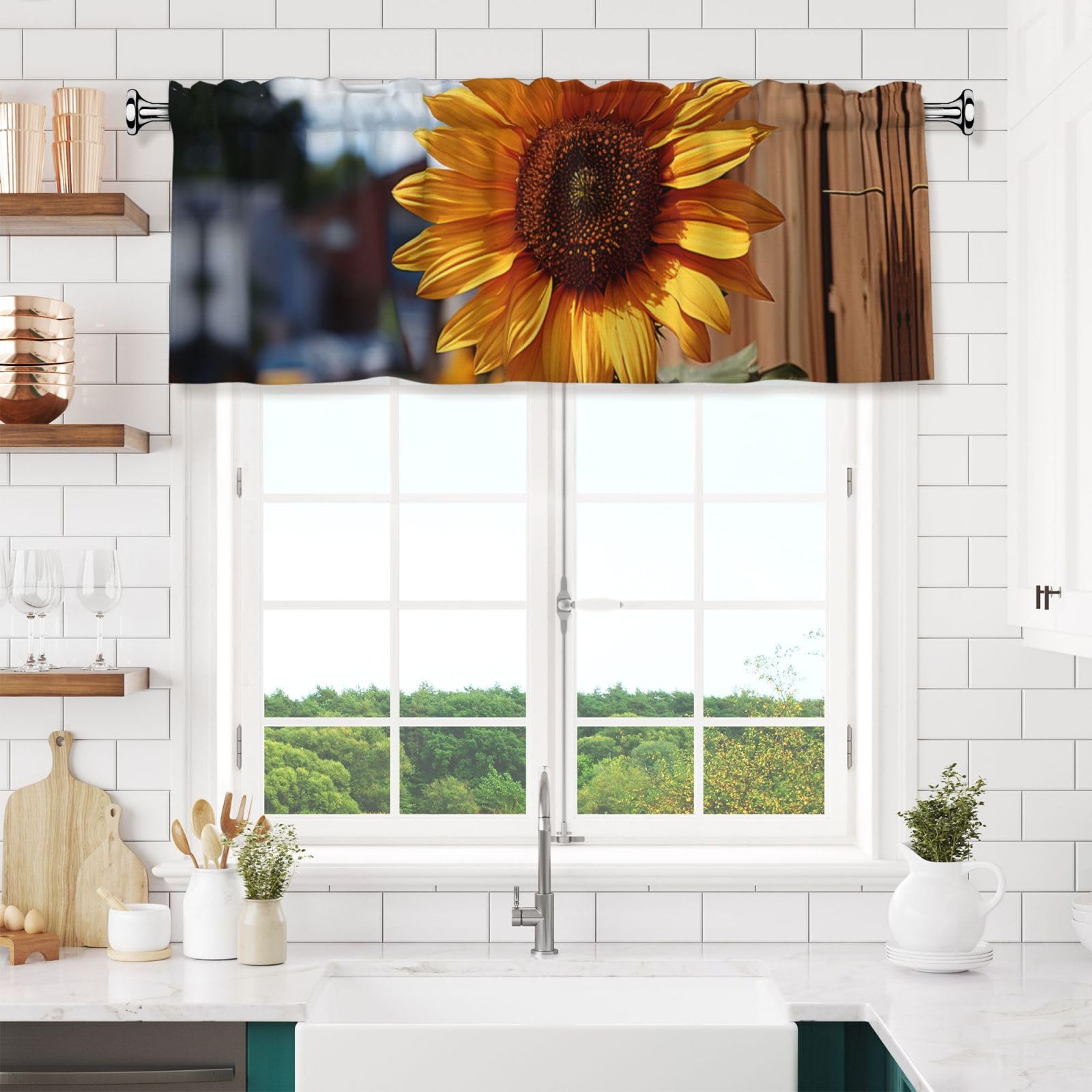 NONHAI Farm Sunflower Valances for Windows Short Curtains Rod Pocket Cafe Window Treatments Valance Curtains for Kitchen Bathroom Laundry Basement Windows 54x18inch Blackout Window Valance