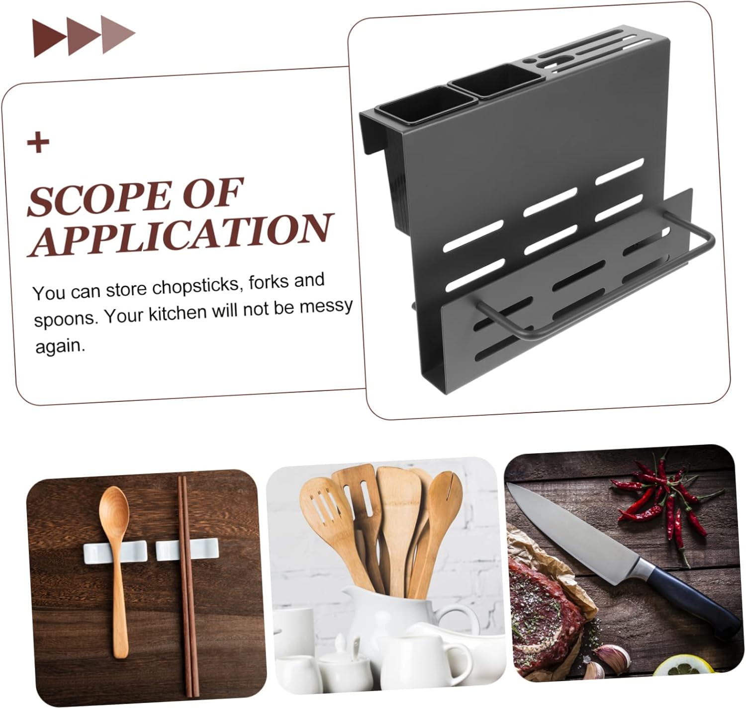 Multi-functional Wall-mounted Knife and Chopstick Holder for Kitchen Storage Space-saving Utensil Organizer Double Cups and Cutting Board Rack for Keeping Kitchenware Tidy