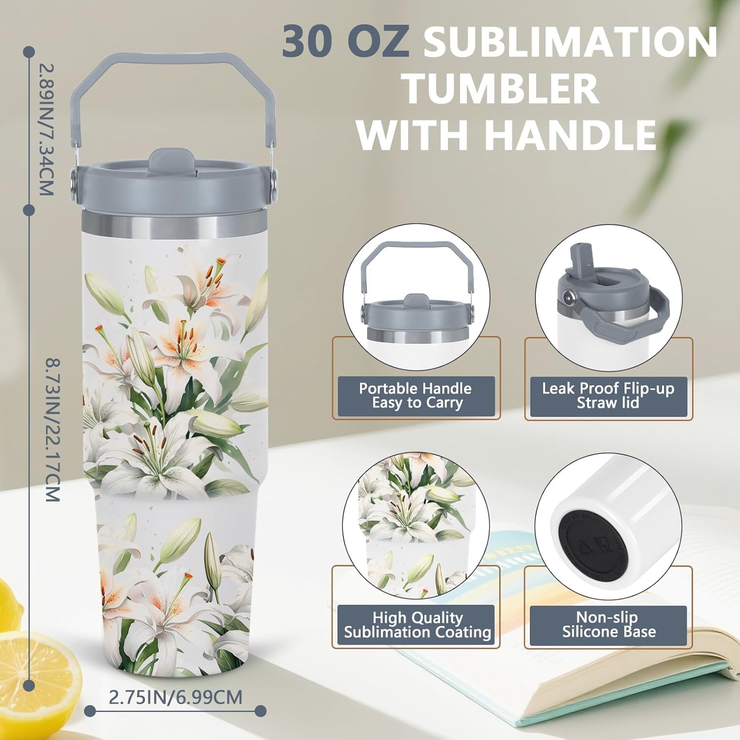 30 Oz Sublimation Tumbler with Handle, Double Insulated Stainless Steel Sublimation Cups with Leak Proof Flip Straw Lid, Individually Boxed (4 Pack) - Image 2