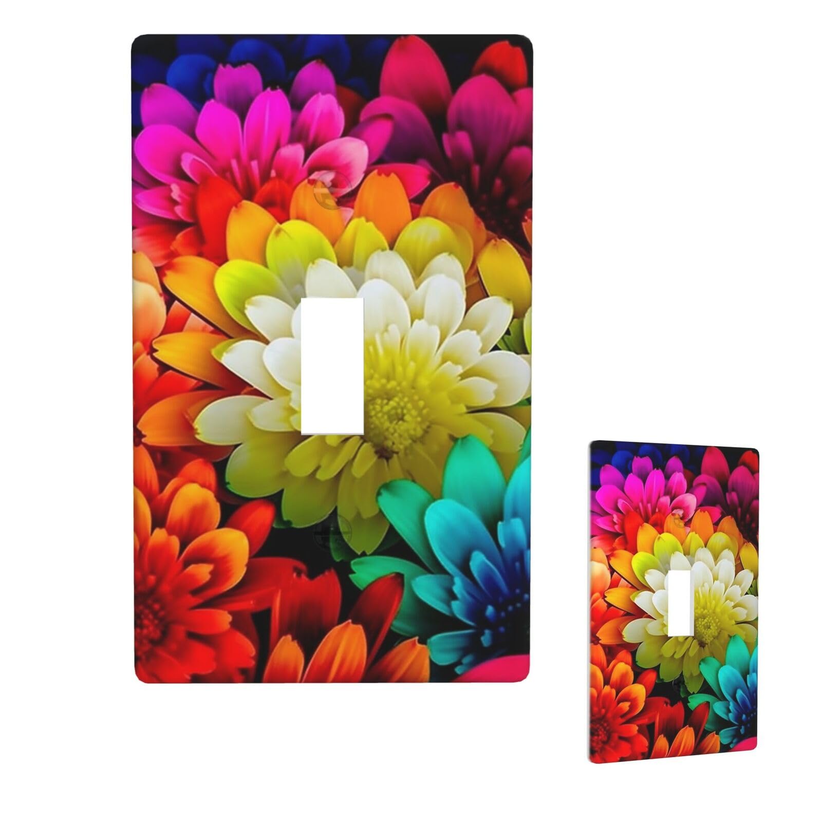1 Gang Single Toggle Wall Plates, Unbreakable Decorative Light Switch Plate Covers Colorful Flowers Electrical Switchplate Cover Faceplate For Bathroom Kitchen Decor