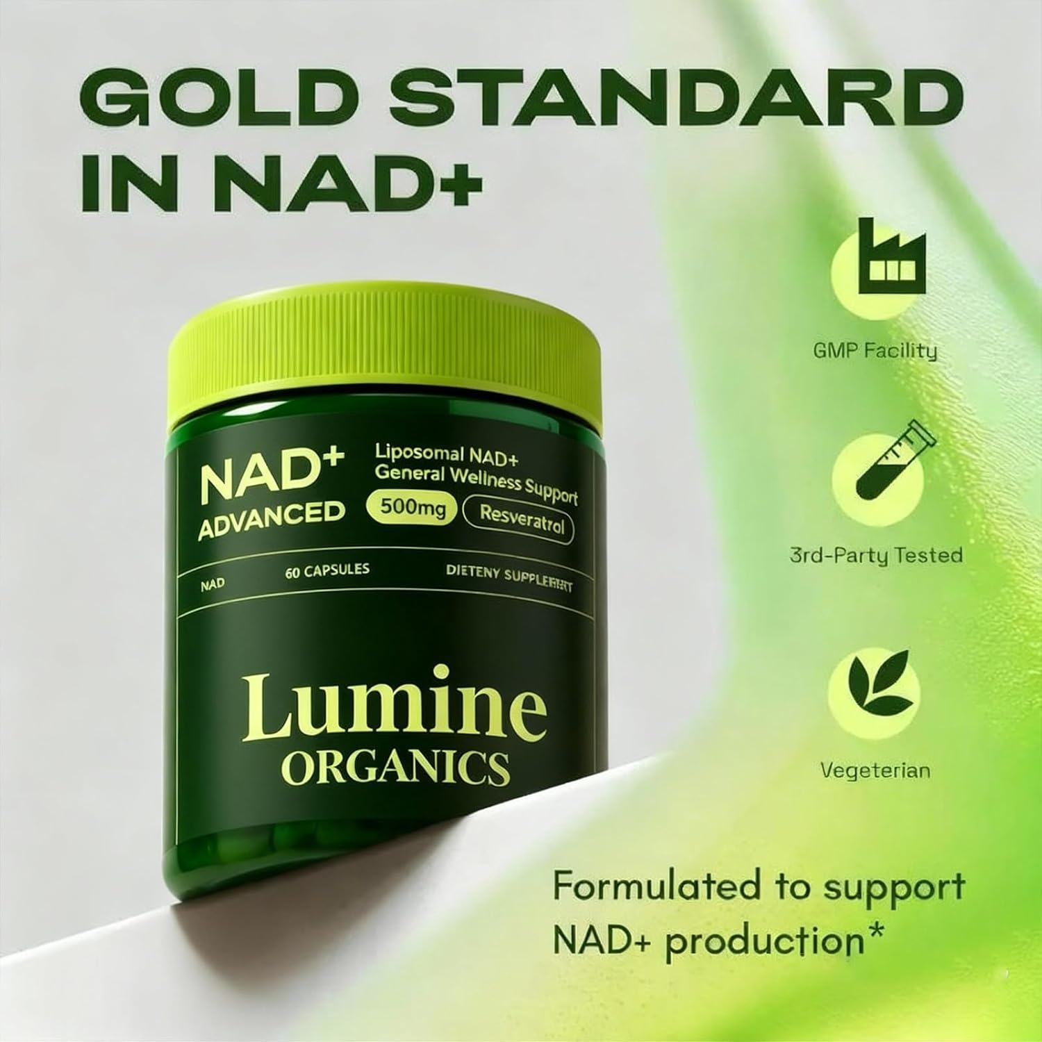 1PCSLumine Organics NAD+ Supplement for Energy Metabolism Support, Liposomal Capsules Containing Resveratrol,Nicotinamide Ribosidean & Quercetin,Alternative to NMN Supplement,Gluten-Free,Vegan (1PCS)