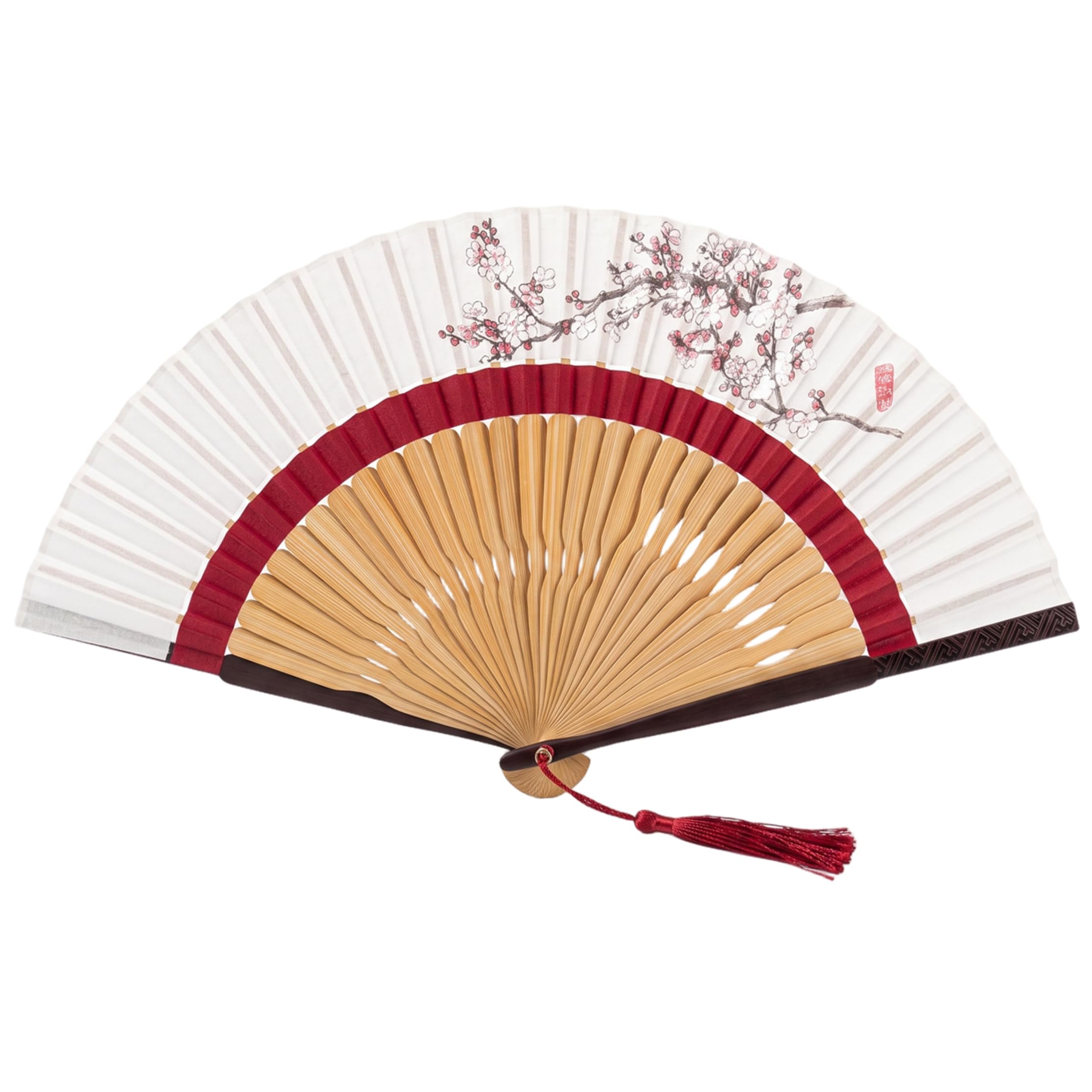 AwnsIMfreien Folding Hand Fan, Chinese Fan With Cotton Linen Ink Painting Surface, Double-section Bamboo Ribs & Tassel Decor Style 1, Chinese