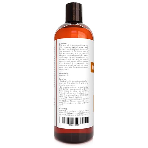Miniatura 3 de velona Aceite de salvado de arroz de 16 onzas  Aceite portador 100% puro y natural  Refinado, prensado en frío  Cocina, cara, cabello, cuerpo y