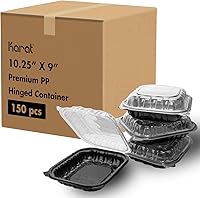 Vista 13 de Karat Contenedor con bisagras de polipropileno prémium [300 ct], recipientes para alimentos para llevar, estuche (6 x 6 pulgadas, 1 compartimento)
