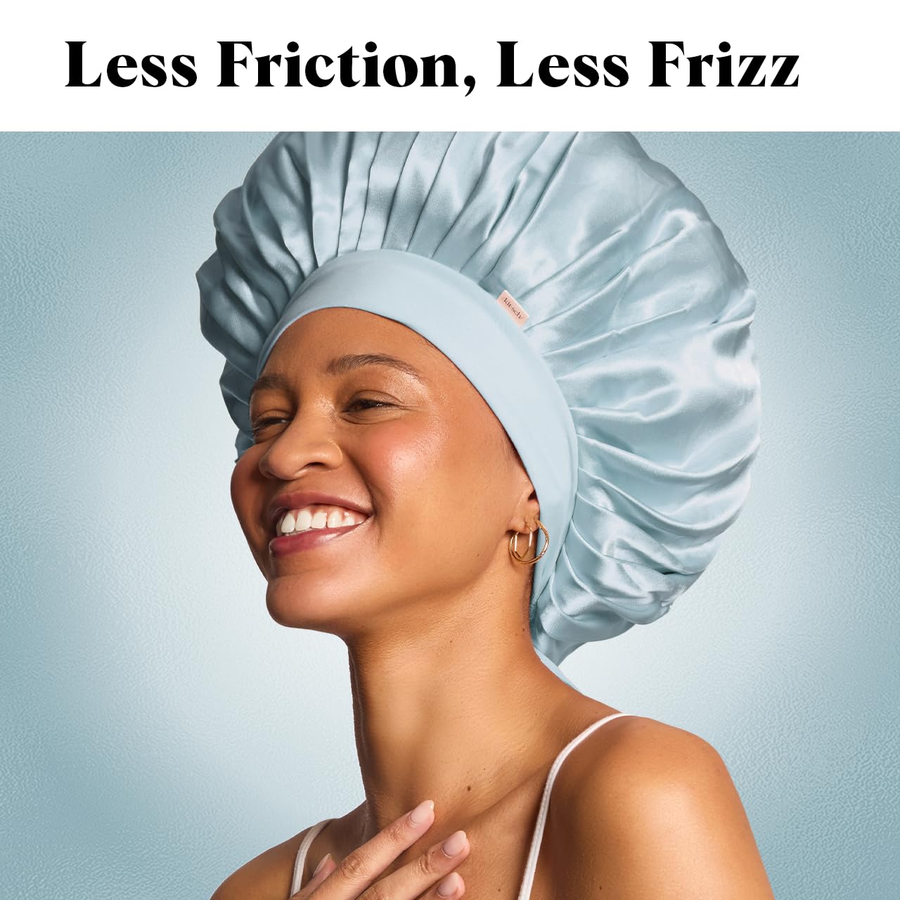 Kitsch XL Satin Bonnet for Sleeping - Softer Than Silk Hair Bonnet For Women - Secure Fit, Adjustable Night Cap For Curly & Textured Hair - Prevents Breakage, Tangles & Thinning- Haze Blue