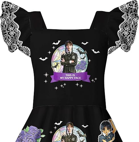 Miniatura 5 de Emonyna Wednesday Addams - Disfraz para niñas, niños, familia, Nevermore, cosplay, Academia, disfraz de Halloween con bolsa