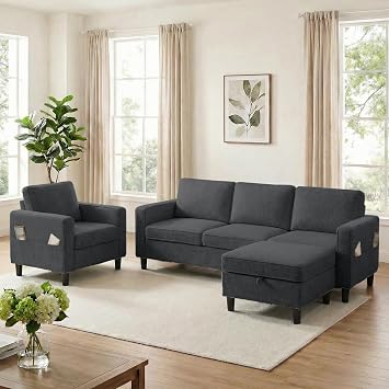 ijuicy 2PCS Sectional Sofa Set 3+1/Dark Grey