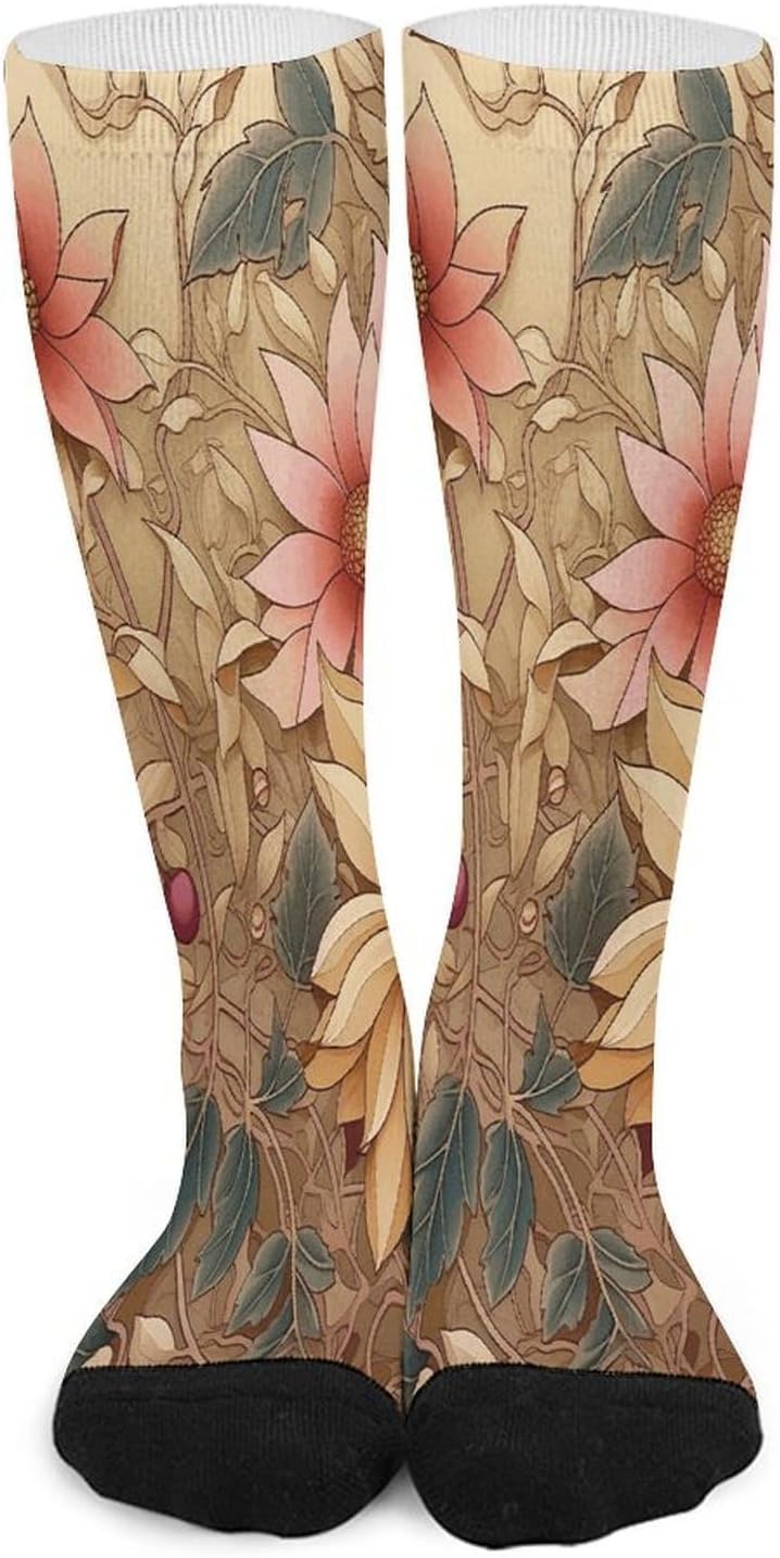 Art Style Flowers Crew Socks Calf Socks Athletic Crew Sock