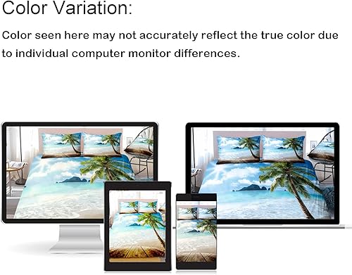 Miniatura 6 de Bedbay - Juego de ropa de cama con árbol de palma tropical, juego de edredón de playa, tamaño Queen, edredón soleado y playero, juego de ropa de