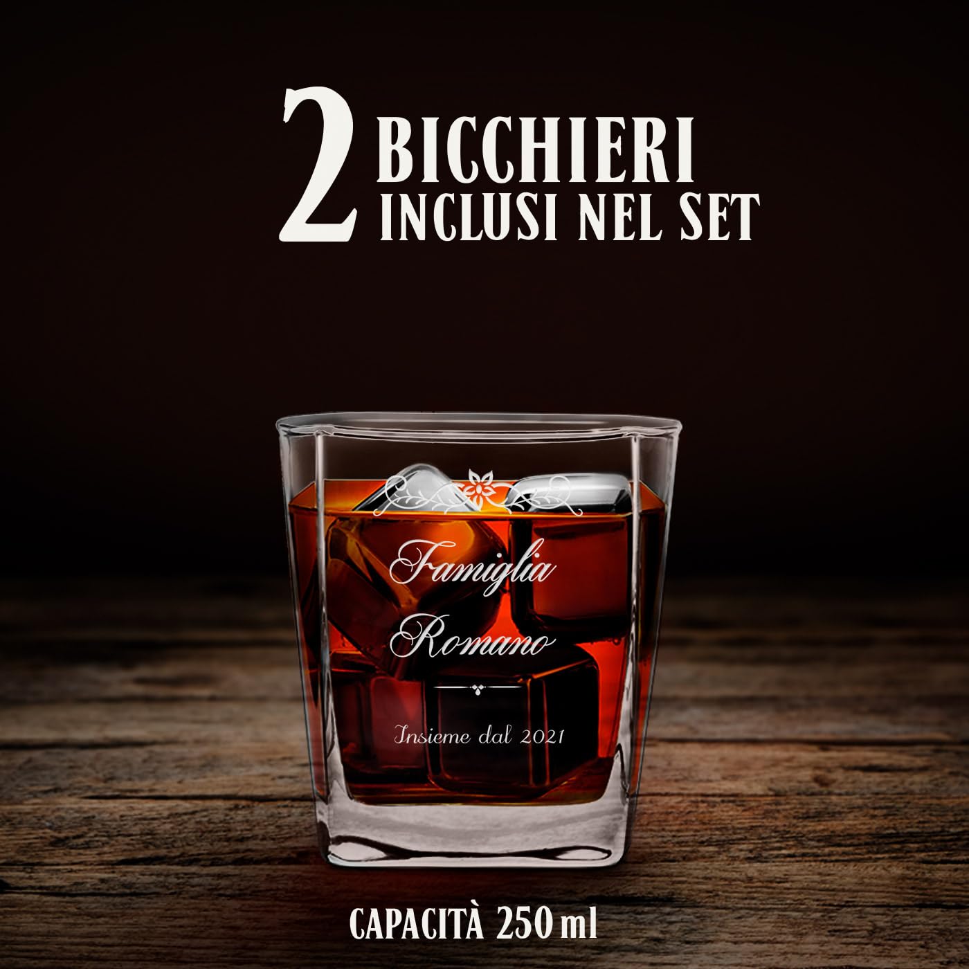 Maverton Set Decanter per Whisky in vetro - da 700 ml - incisione personalizzata - Caraffa + 2/4/ 6 bicchieri - idea regalo per l'anniversario per la coppia di sposi o fidanzati - Primula