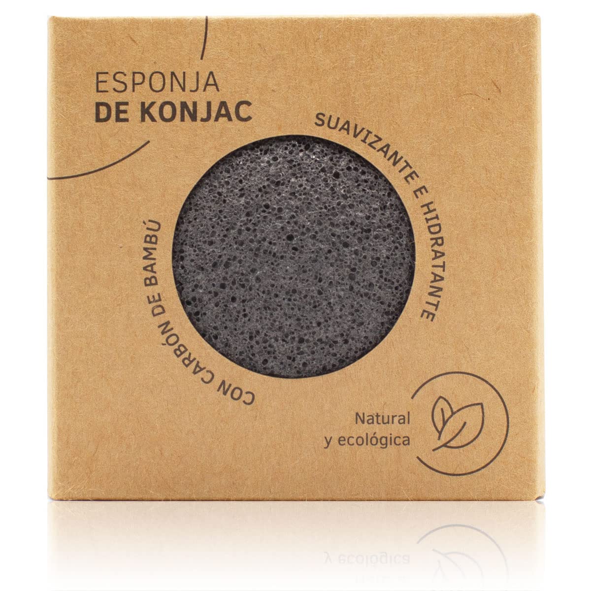 Esponja Konjac Carbon, Limpieza facial y corporal. 100% natural con fibra de raíz de Konjac. Todo tipo de piel. Cosmética natural biodegradable. Con carbon activo