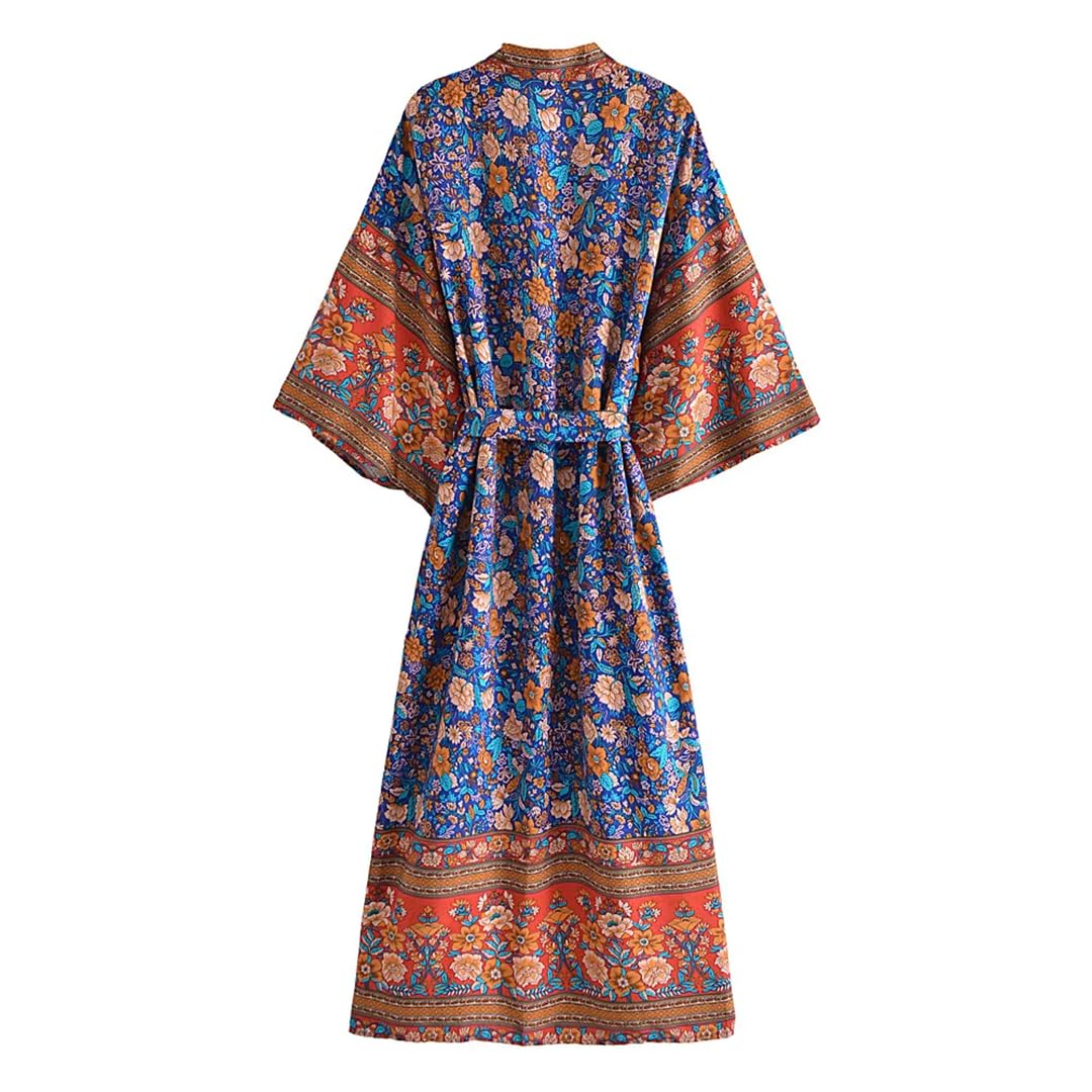 Disimlarl Kimono da donna con stampa floreale, stile bohémien, con scollo a V, maniche a pipistrello, maxi copricostume