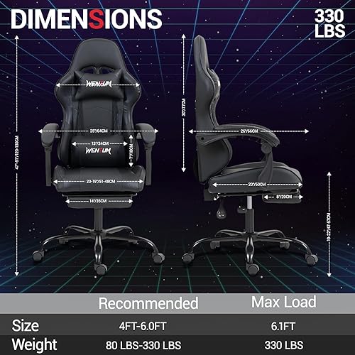 Miniatura 3 de Silla para videojuegos, silla de videojuegos con reposapiés y soporte lumbar de masaje, silla ergonómica de computadora ajustable en altura con