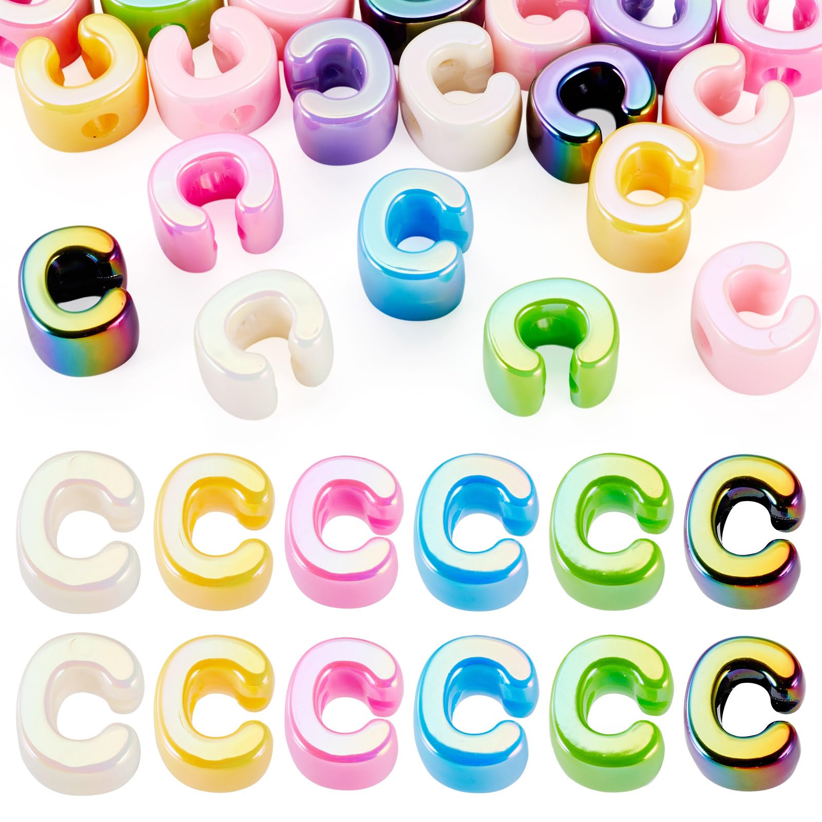 20Pcs Large Acrylic Letter Beads, Big Iridescent Letter Alphabet Beads, 3D Acrylic Letter Slide Bead Colorful Large Hole European Bead for Bracelet Necklace Name ID Craft — image 1