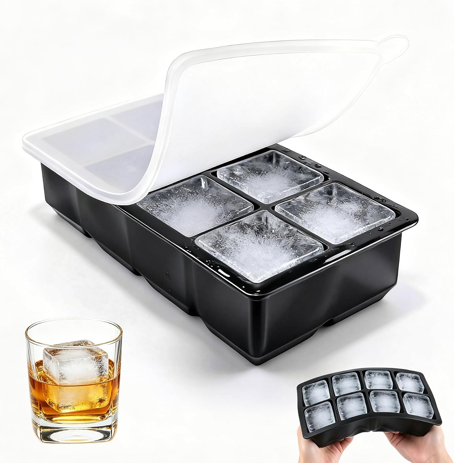 Bandeja para cubos de hielo grande con tapa de silicona miniatura 1