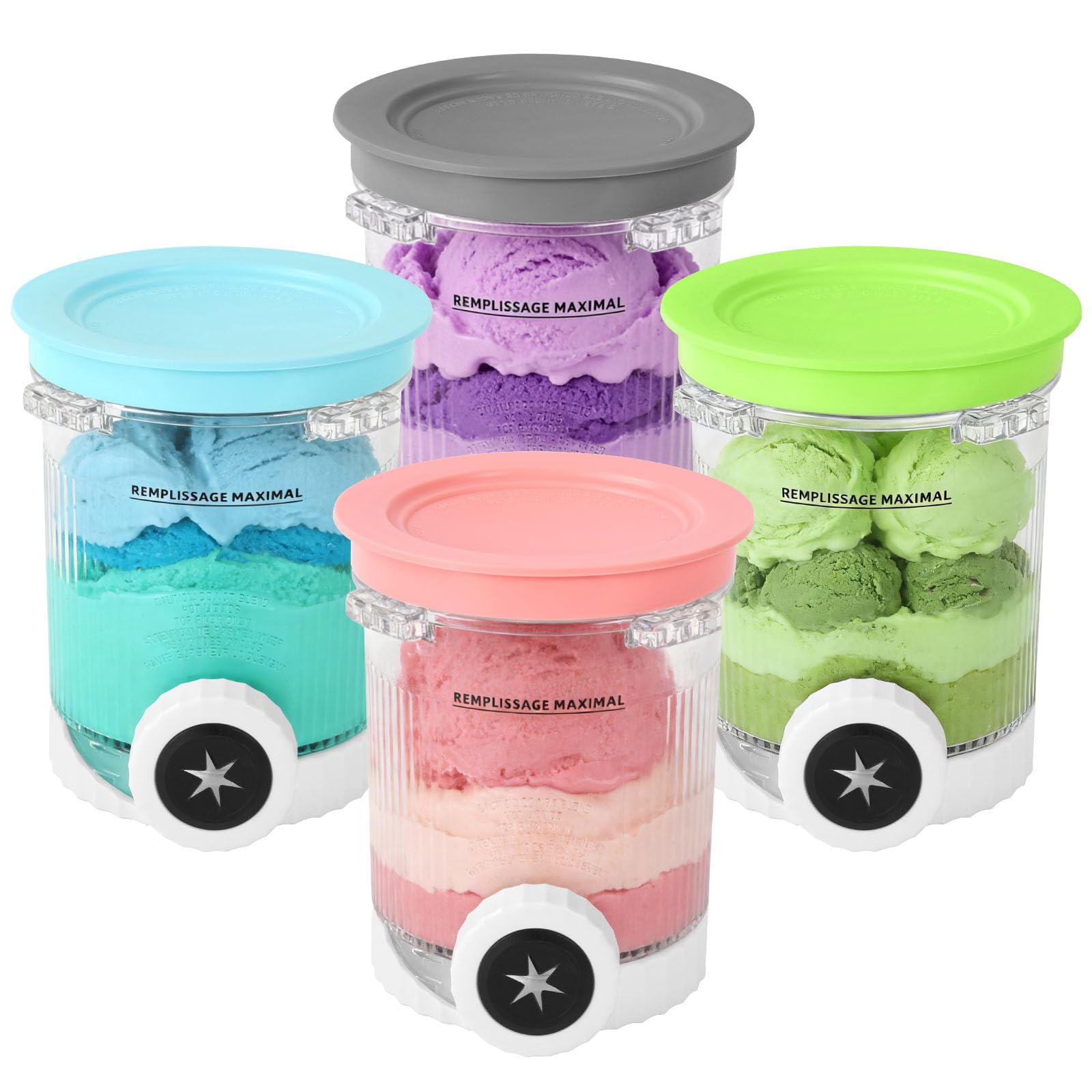 Contenant de Crème Glacée, 4 Pièces Récipient à Crème Glacée, 473 ML Récipient avec Couvercle Accessoires pour Ninja CREAMi Swirl NC700 et NC701, Sans BPA et Lave-Vaisselle