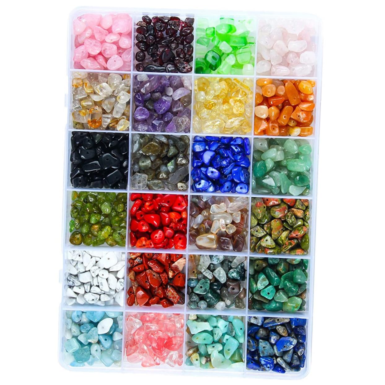 Perline Irregolari in Pietra Naturale per Gioielli Diy, 24 Scomparti | 1 Box, Accessori per Creazione Gioielli e Artigianato, Finitura Liscia, 24 Celle Ordinate