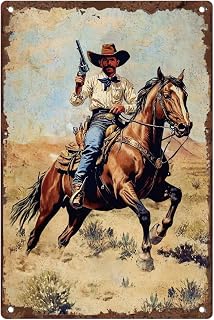 DOODLREAM Western Cowboy Wall Decor Vintage Metal Tin Sign Retro Poster for Home Office Wall Decor 8 x 12 Inch