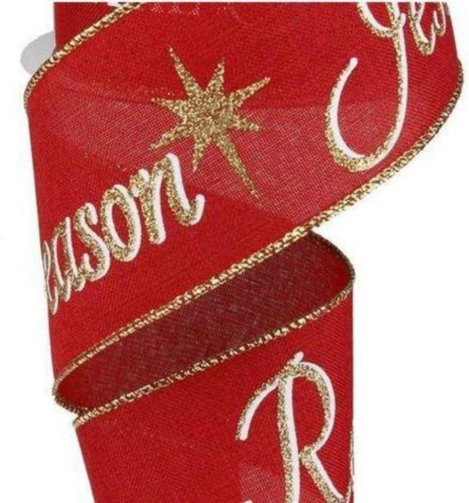 2.5" Jesus is The Reason Ribbon: Red and Gold (10 Yards) Expressions Christmas Wired Edge Ribbon RG0177479