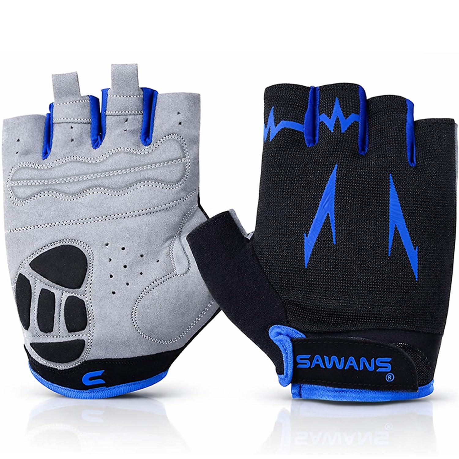 SAWANS Cycling Gloves Half Finger Mountain Road Bike Cycle Gloves Anti Slip Shock Absorbing Padded Breathable MTB Bicycle Biking Gloves Sports Men Women (Blue, XL)