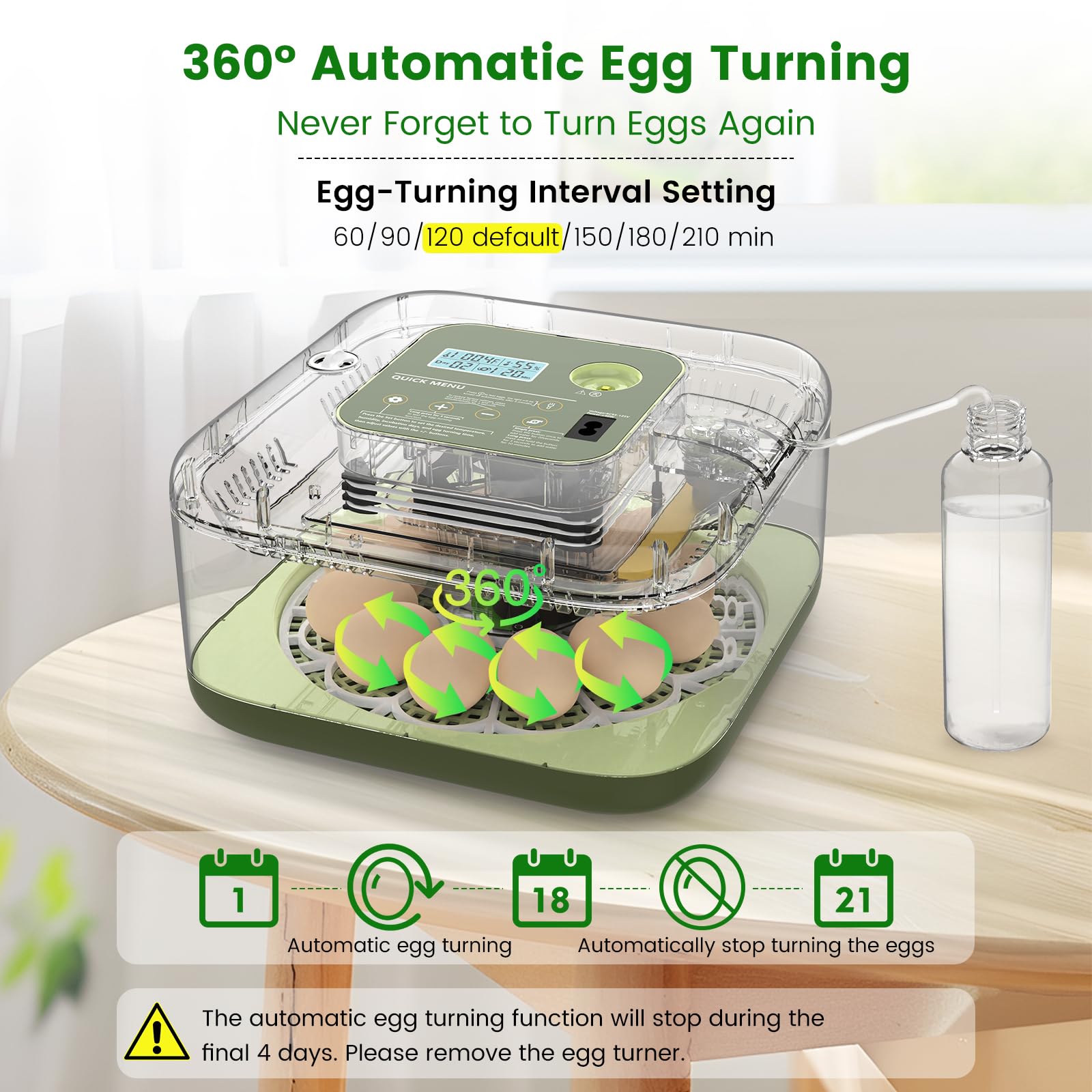 Incubatrice per 12 uova con rotazione automatica, ricarica automatica dell'acqua e controllo della temperatura/umidità, più guida per la schiusa, per pollo, anatra, quaglia, uova di piccione e altro