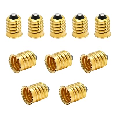 10 Pack E14 to E12 Adapter Converter, European to Candelabra Reducer, Pure Copper Light Adapter Socket Bulb Adapter, Golden Lamp Adapter
