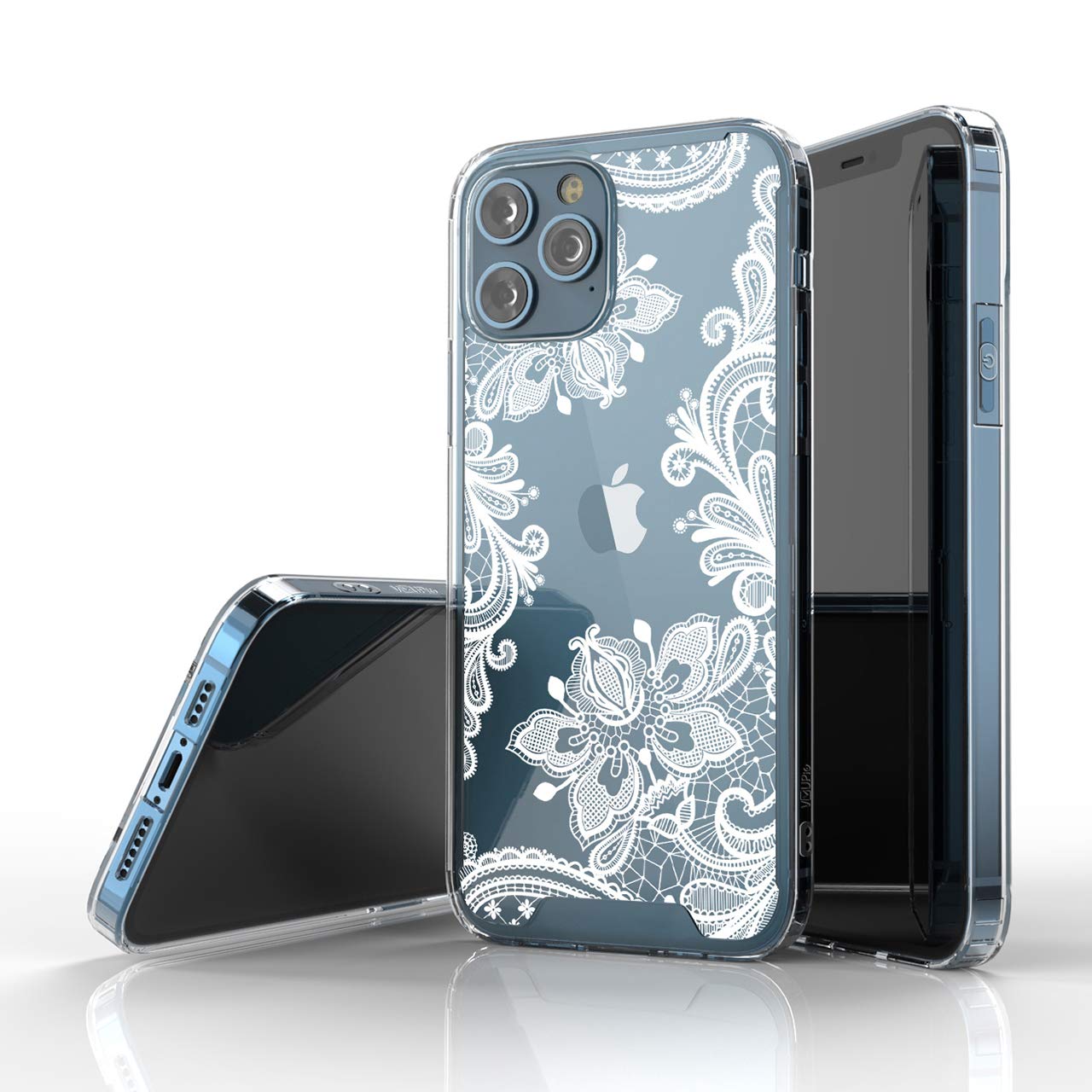 VVUPICCompatible with iPhone 12/12 Pro Case Crystal Floral Design Back Rugged Hybrid PC+TPU Bumper Case Shockproof Protective Cover