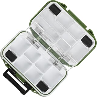 COHEALI Waterproof Fishing Tackle Box Small Green Plastic Utility Storage Organizer with Lure and Hooks Case for Freshwater Anglers