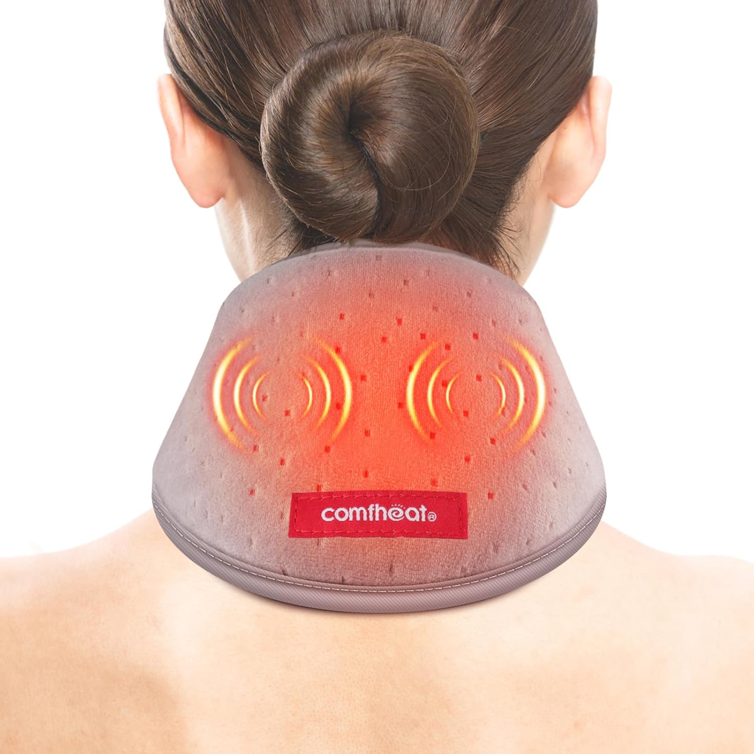 Nacken-Heizkissen mit Vibrationsmassage zur Linderung von Nackenschmerzen, USB beheizter Nackenwickel, weicher Nackenwärmer gegen Schmerzen und Steifheit, 3 Stufen Wärme &amp; Massage, Auto-off
