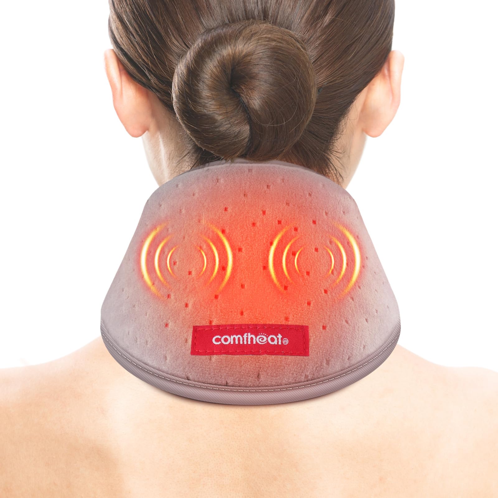 Nacken-Heizkissen mit Vibrationsmassage zur Linderung von Nackenschmerzen, USB beheizter Nackenwickel, weicher Nackenwärmer gegen Schmerzen und Steifheit, 3 Stufen Wärme & Massage, Auto-off
