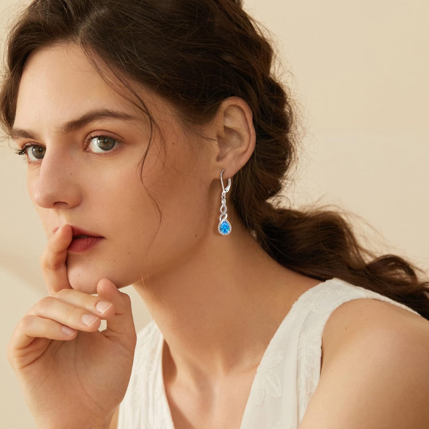 Infinity Dangle Drop Earrings for Women 925 Sterling Silver Teardrop Leverback Earrings Birthstone Jewelry for Women Wife Mother Daughter Her