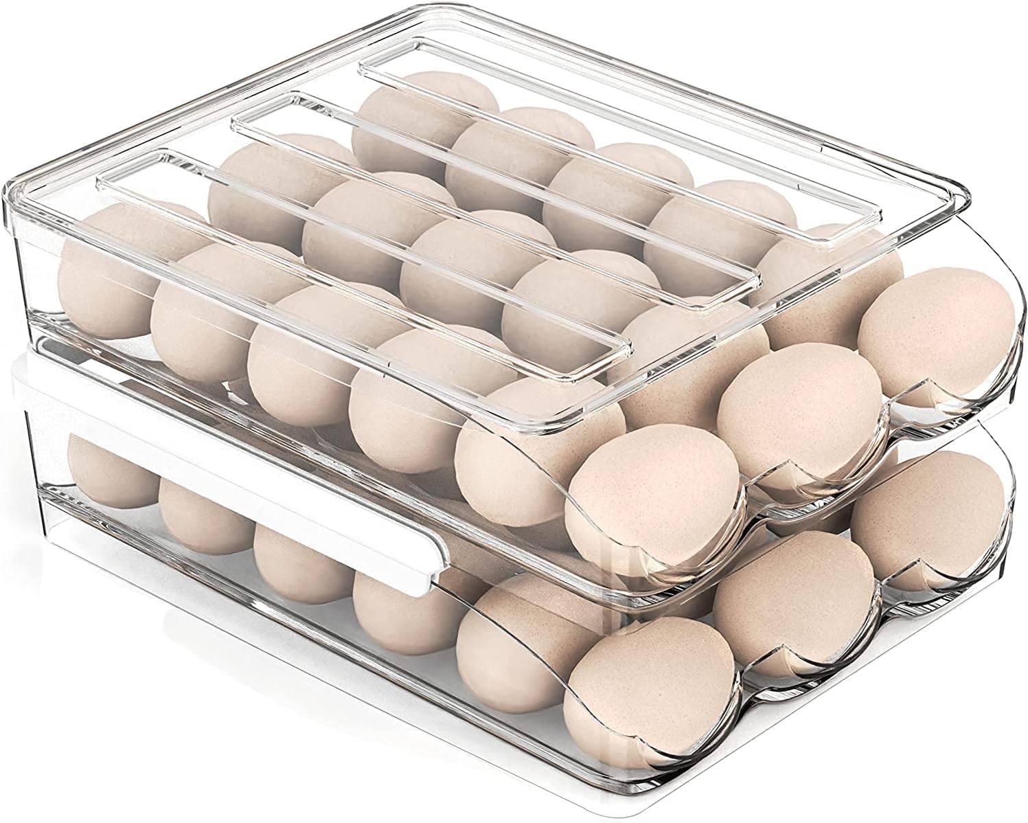 Large Capacity Egg Holder For Refrigerator, Fresh Storage Box Fridge, Container Organizer Bin, Clear Plastic (2 Layer)-Clean