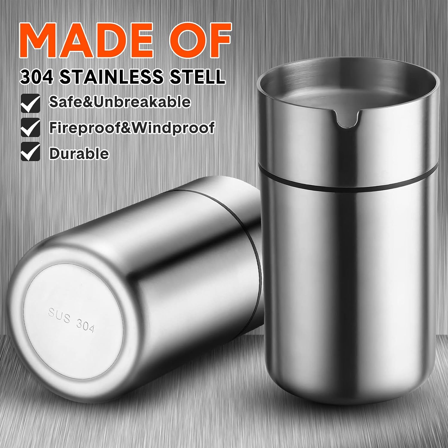 2 Pieces Stainless Steel Car Cup with Lid Portable Cup Holder Detachable Windproof Car Cup Holder Bucket For Outdoor Travel Home Office(Silver)