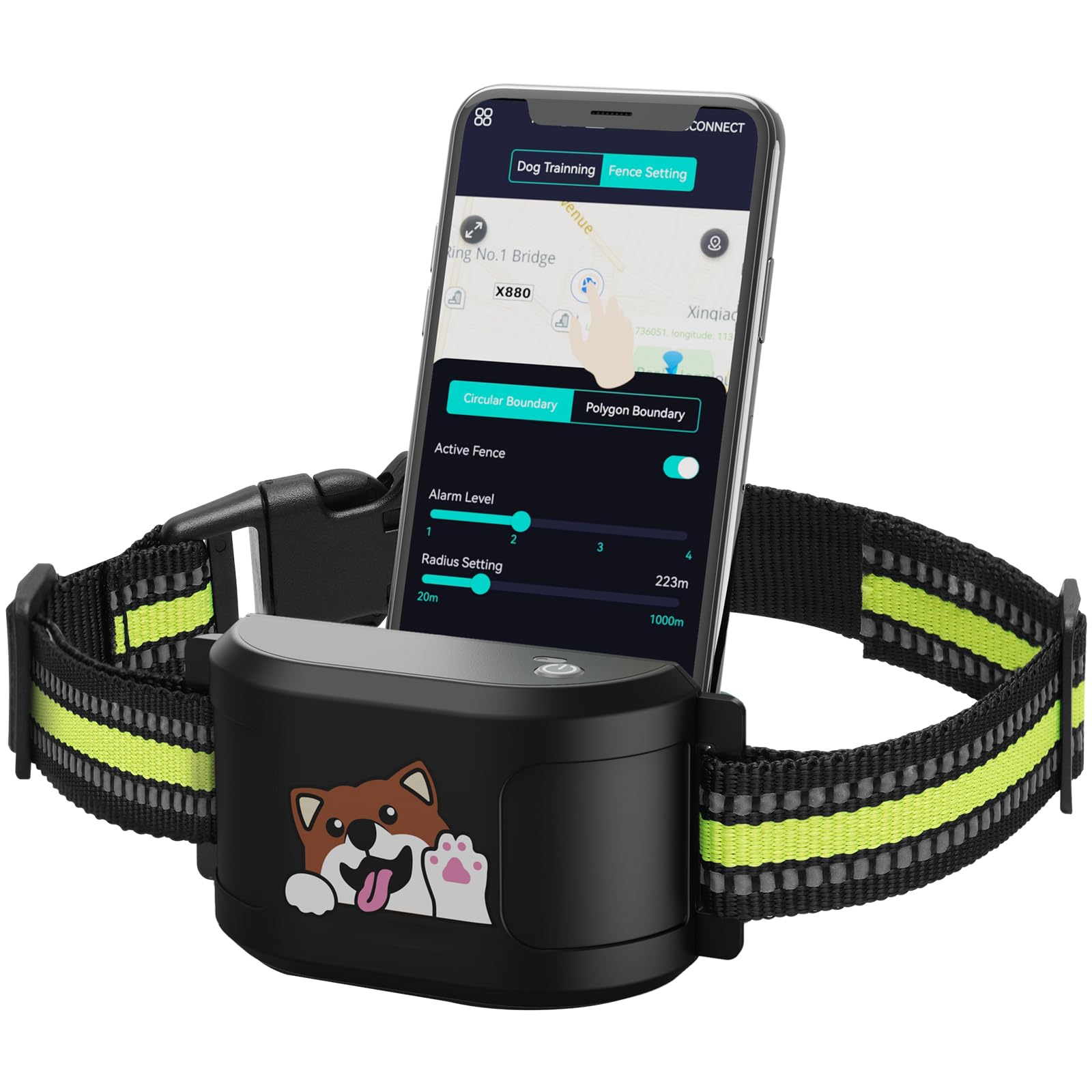 GPS Dog Electronic Fence, Wireless Training Collar- No Subscription Required, Customizable Boundaries via App 3280 FT, IPX7 Waterproof Rechargeable Collar, Smart Training Fence, Automatic Sleep/Wake