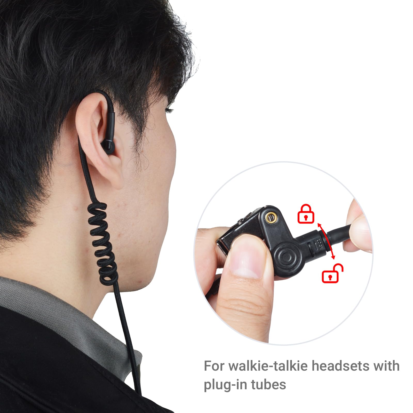 UAYESOK Tubo acústico de Aire de Repuesto de Bobina de Nailon para Auriculares de Radio de Dos vías Motorola Kenwood Baofeng Walkie Talkie Kit de vigilancia (Negro) — view 5