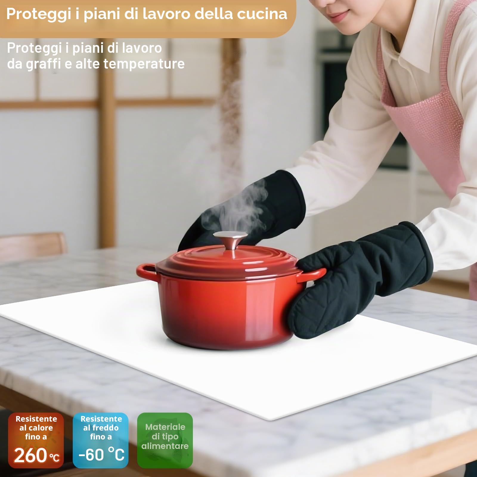 Toski Tappetino Silicone, 60x40 cm Sottopentola Silicone, Impermeabile e Antiscivolo Tappeto Scrivania, Tappetino Macchina Caffe, Tappetini Resistente al Calore per Piano di Lavoro Cucina, Bianco