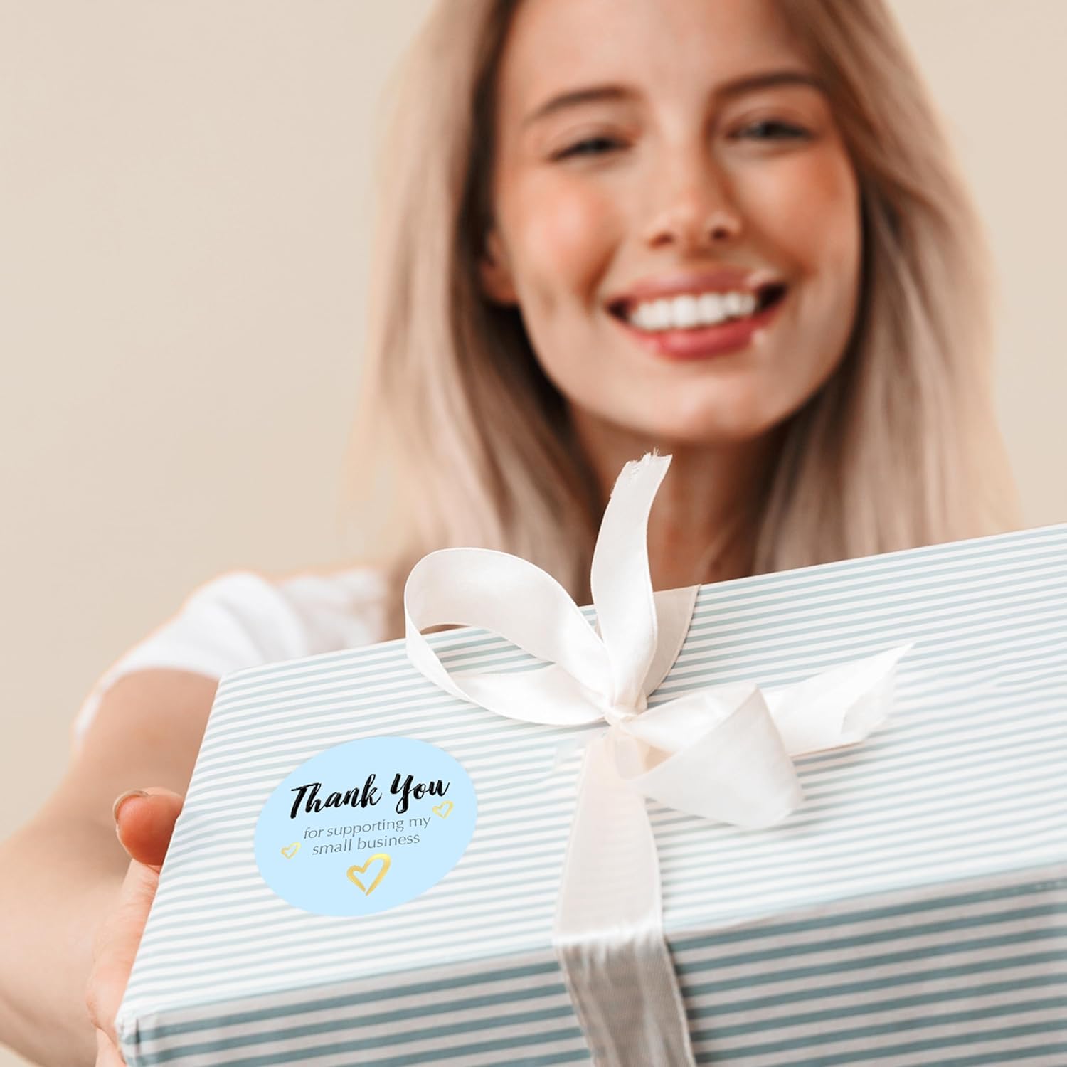 easykart labels 400 Thank You for Supporting My Small Business Sticker Labels | Light Blue Color with Gold Foil Hearts | 1.5" Round in Roll | Highly Recommended for Small Business Owners - Image 4