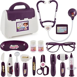BUYGER Malette Docteur Enfant mit Stéthoscope, Thermomètres, Seringues, Kit Medecin Enfant 3 Ans, Jeux d'Imitation Cadeau pour Garçon et Fille, Violet