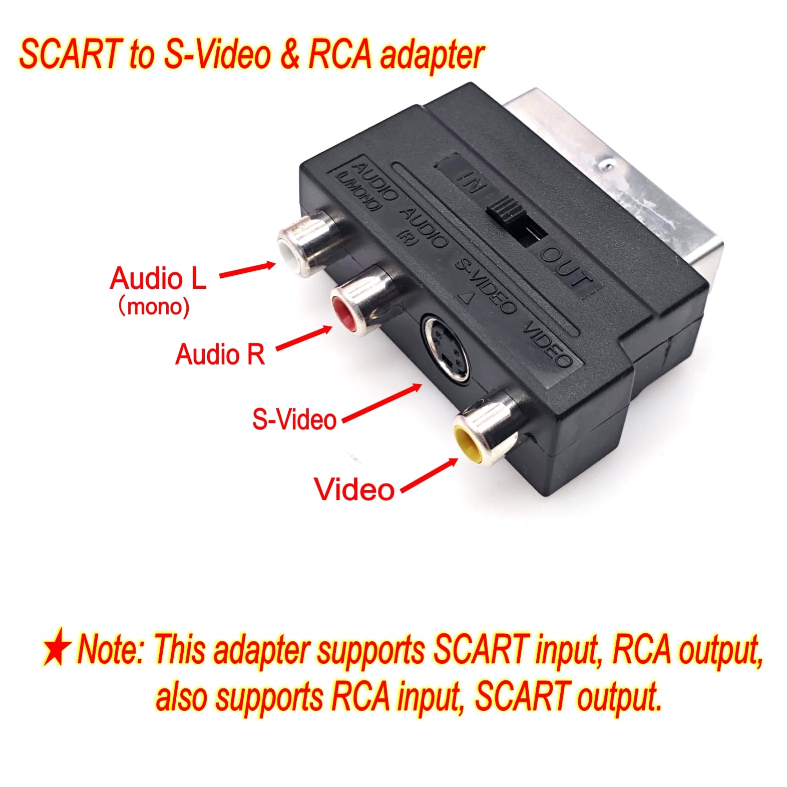 Adaptateur SCART AV bloc à 3 PHONO Composite ou S-Video In