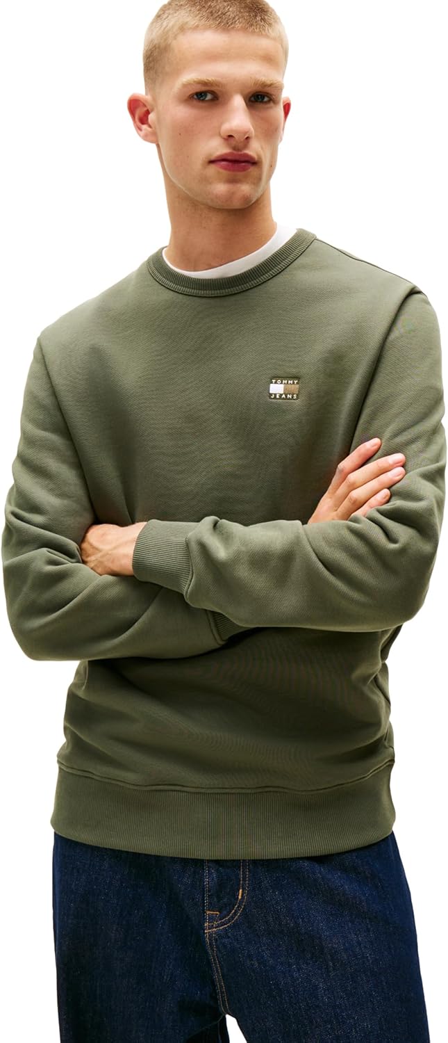 Tommy Jeans mens Medium Weight Crewneck Sweatshirt With Embroidered Flag Logo