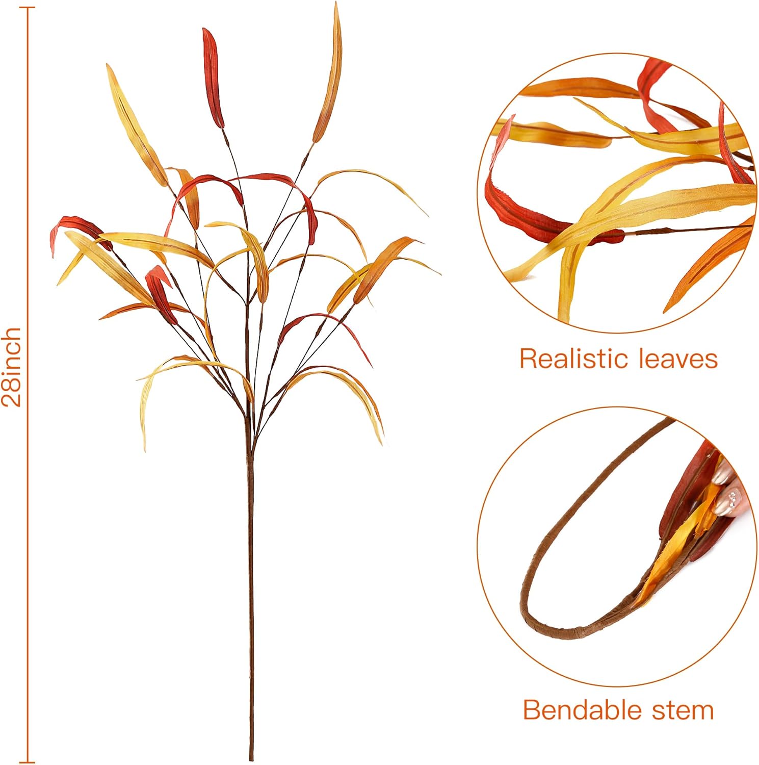 Sggvecsy 6Pcs Fall Leaves Stem Artificial Fall Greenery Stem Autumn Faux Plants Artificial Autumn Branches Fake Leaf Bouquet for Home Vase Thanksgiving Table Centerpieces Harvest Festival Decor - Image 7