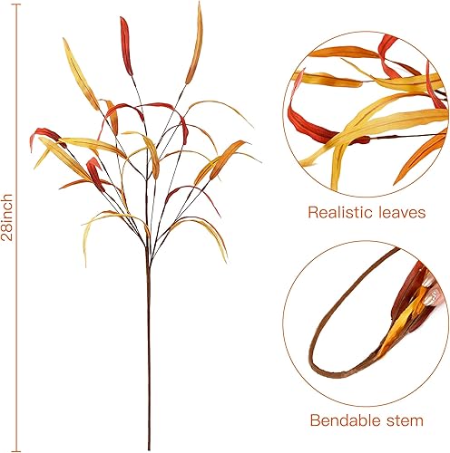 Miniatura 7 de Sggvecsy 6 piezas de tallo de hojas de otoño, tallo de vegetación artificial, plantas artificiales de otoño, ramas de otoño artificiales, ramo de